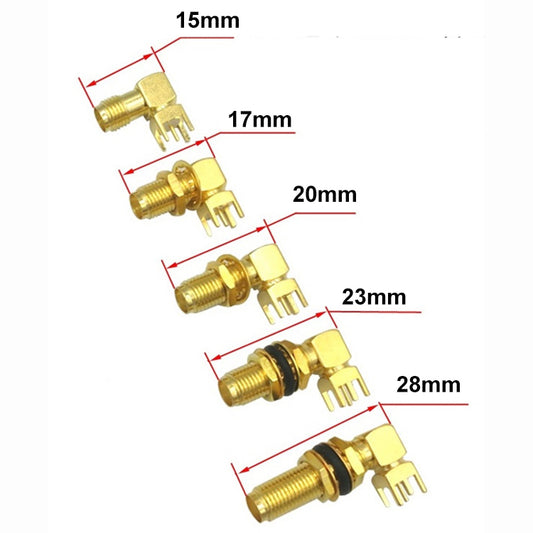 15mm 17mm 20mm 23mm 28mm RF Waterproof SMA-KWE Connector SMA Female 4 Pins Square Stand Right Angle PCB Mount Solder Connector