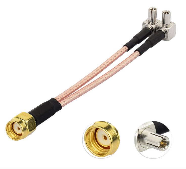 RP-SMA Male to Dual TS9 Male Right Angle Low Loss RG316 Coaxial Cable for GSM CDMA 3G 4G GPS WIFI DAB Ham Radio TV Antenna