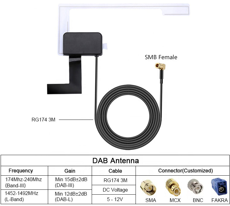 Dual Circuit AM FM DAB Car Antenna Imported IC Radio Tuner Receiver Patch Antena DAB Active Car Antenna