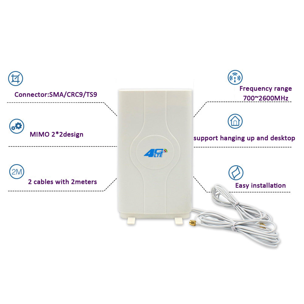 2G 3G 4G LTE Indoor Mobile Antenna 1710-2700MHz Router Booster Mimo Panel Antenna with 2 meters cable 2*SMA/2*TS9/2*CRC9